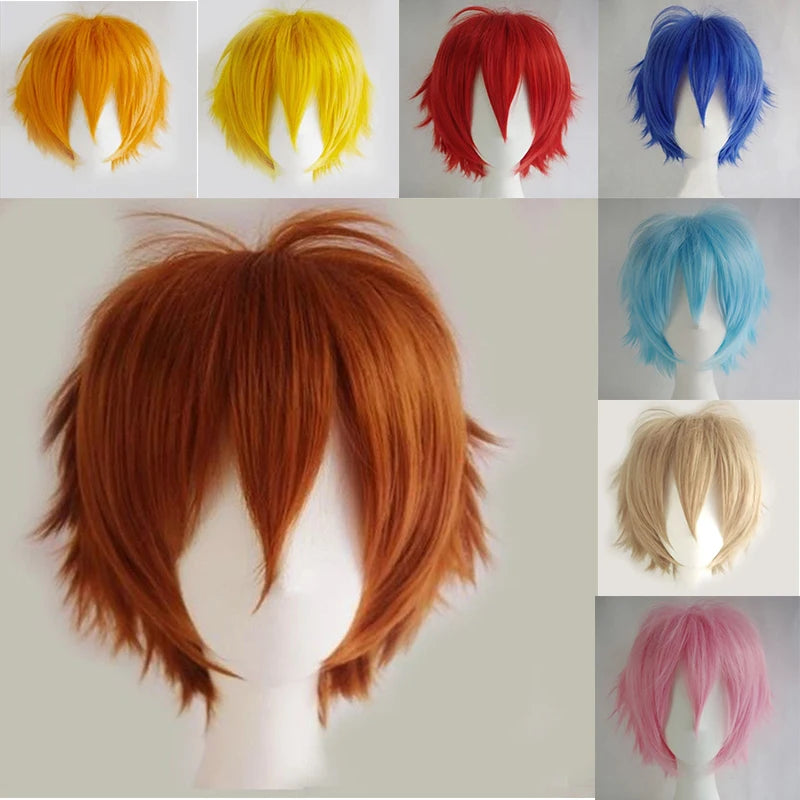 Synthetic Short Wig Blue Brown Black
