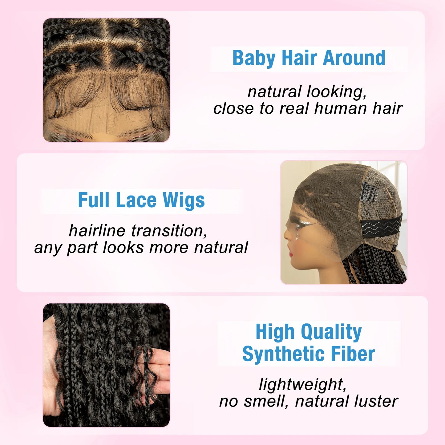 Long Boho Braided Wigs with Baby Hair