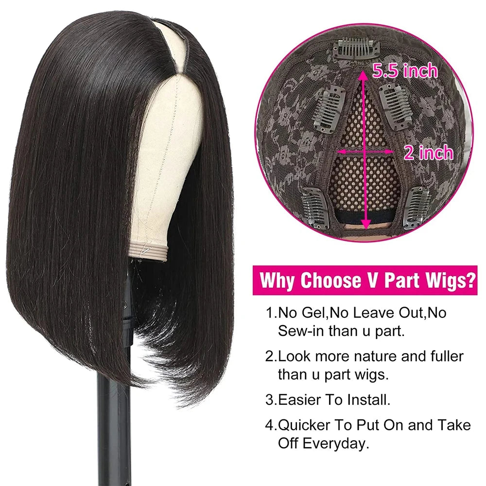 Short Bob Wigs V Part Wig Human Hair