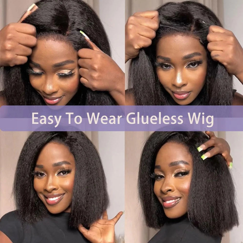 Kinky Straight Short Bob 100% Human Hair Wig
