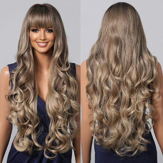 Loose Body Wave Synthetic Wigs Long Brown