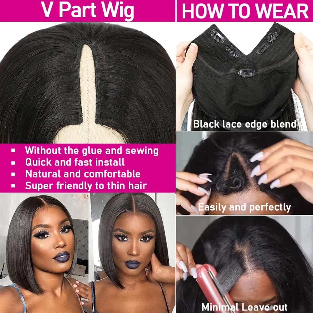 Short Bob Wigs V Part Wig Human Hair
