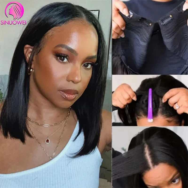 Short V Part Bob Wigs for Women Straight