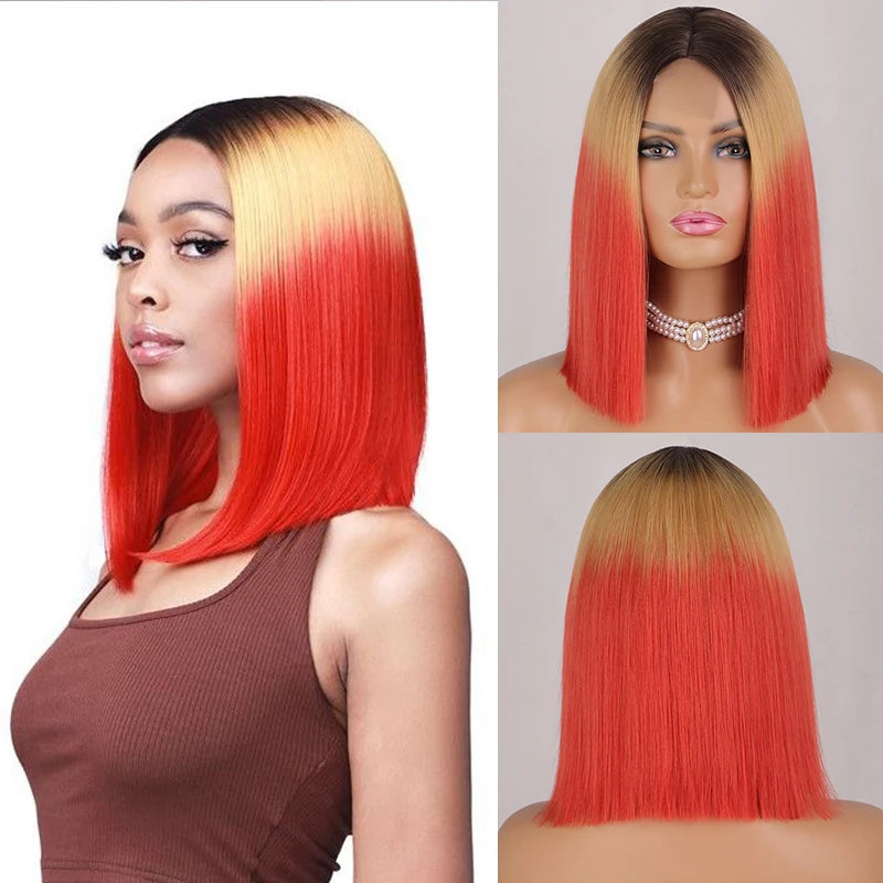 Ombre Red Bob Wig for Women Short