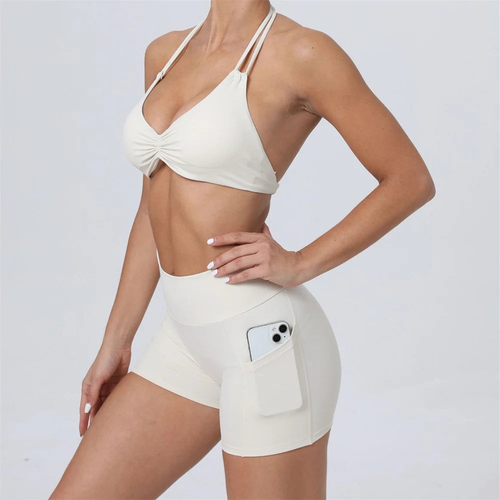 Adjustable Sport Bra Halter Yoga Set Gym