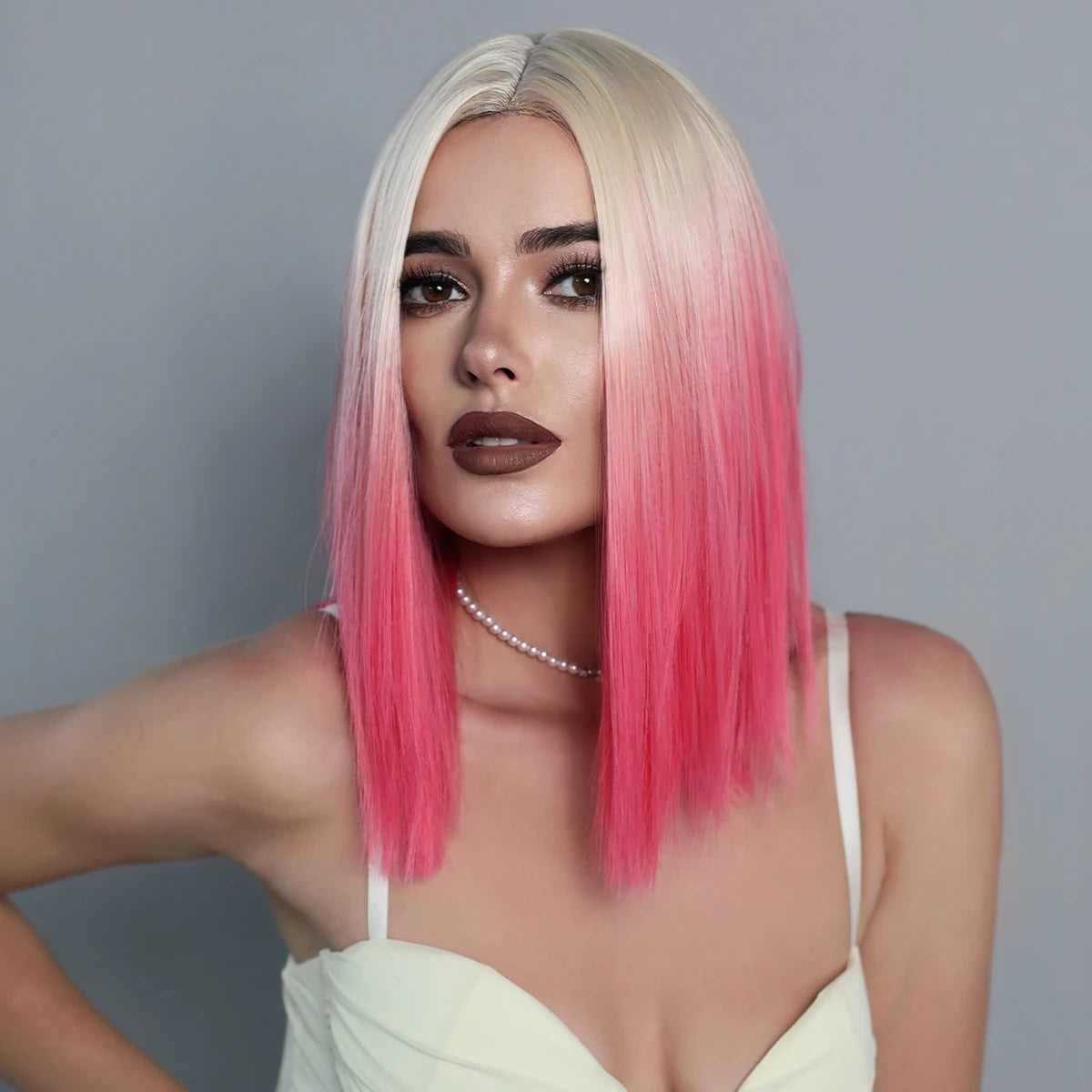 Short Bob Wig with Bangs Synthetic Ombre Wig