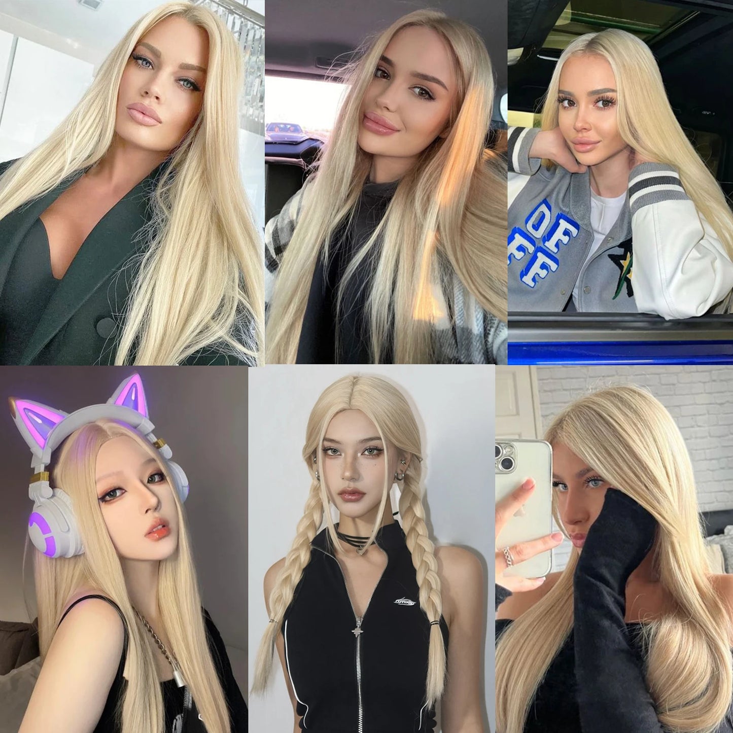Blonde Golden Synthetic Wigs Long Straight