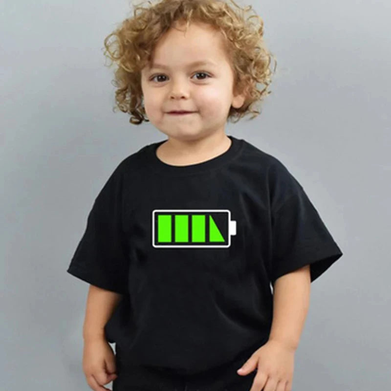Funny Battery Print Family T Shirt