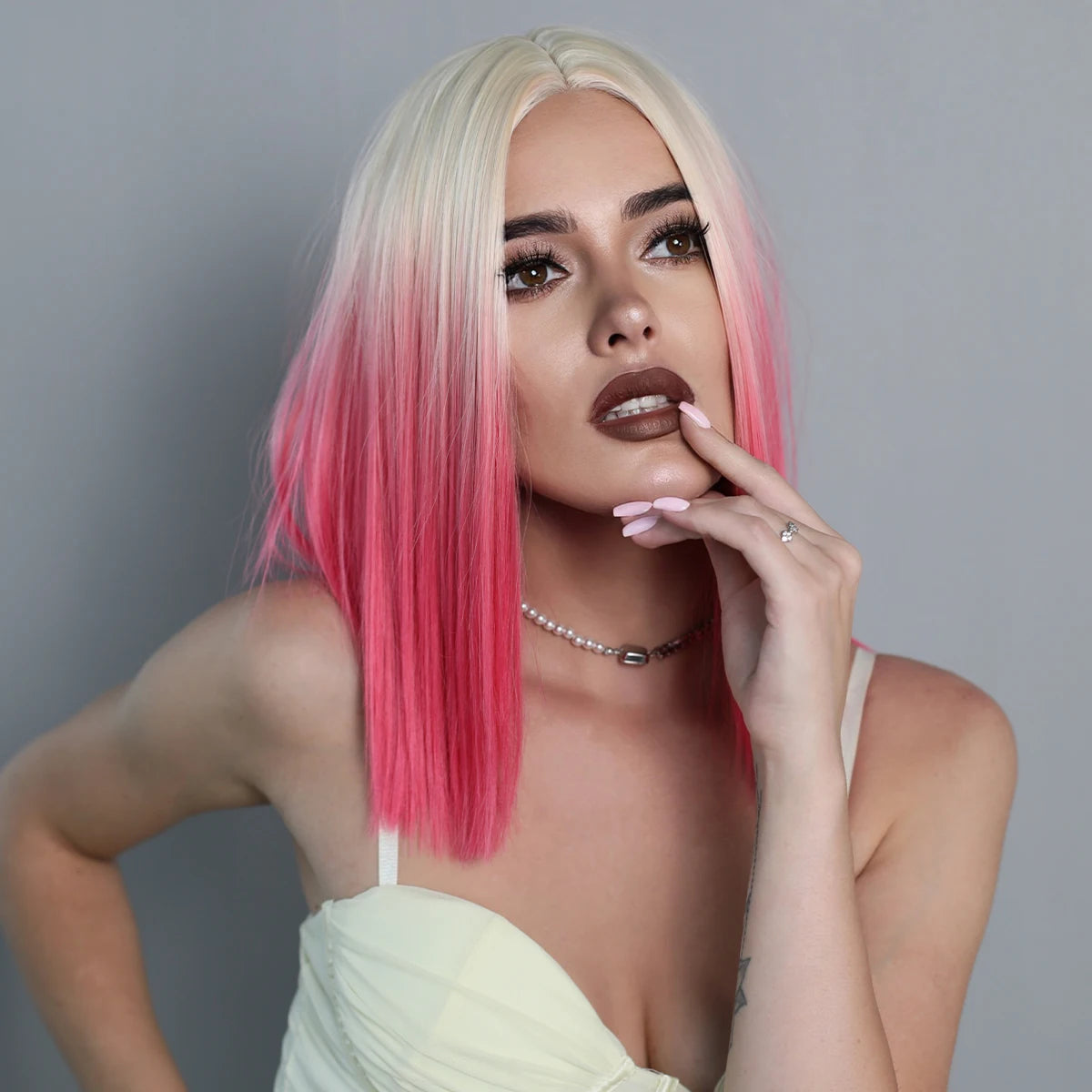 Short Bob Wig with Bangs Synthetic Ombre Wig