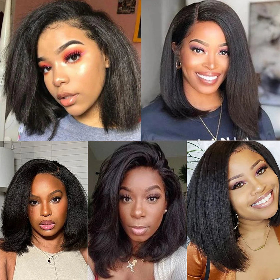 Kinky Straight Short Bob 100% Human Hair Wig
