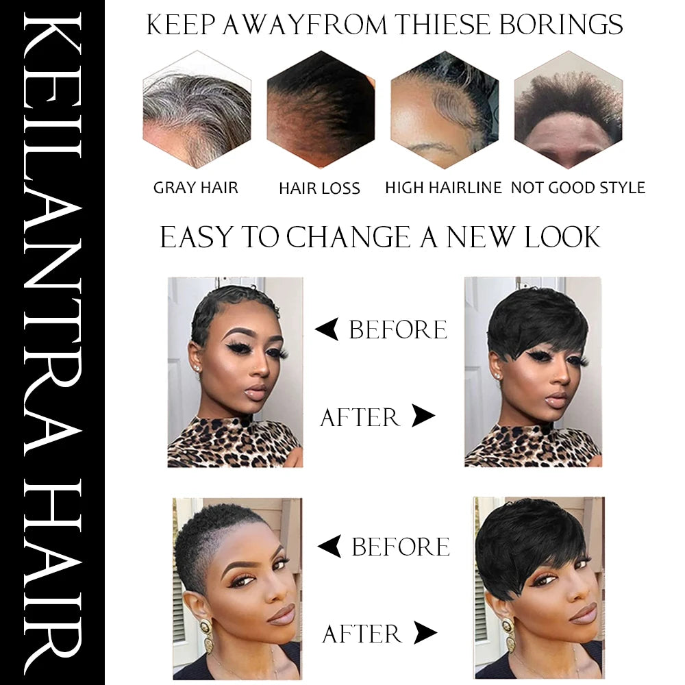 Brown Short Pixie Cut Wig Human Hair For Black