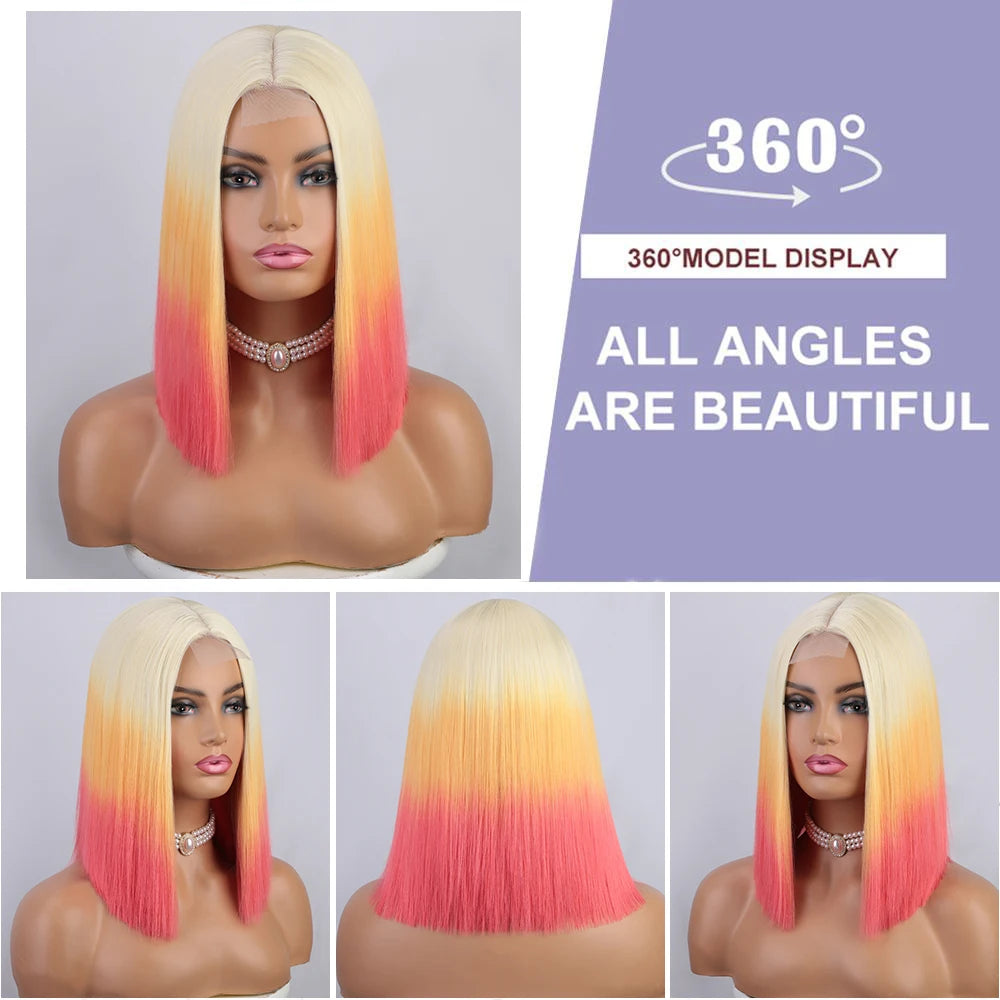 Ombre Red Bob Wig for Women Short