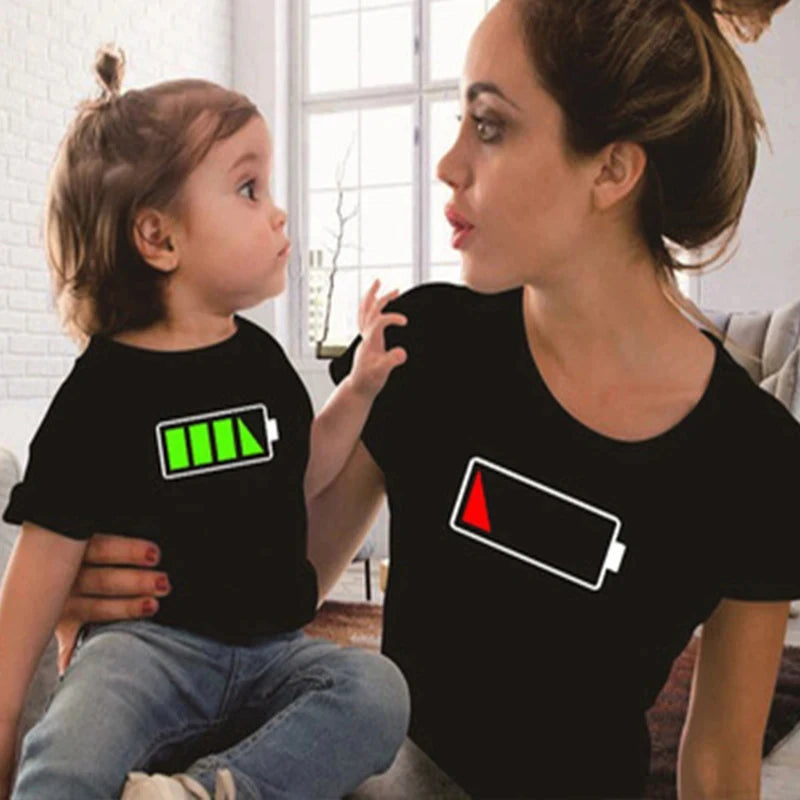 Funny Battery Print Family T Shirt