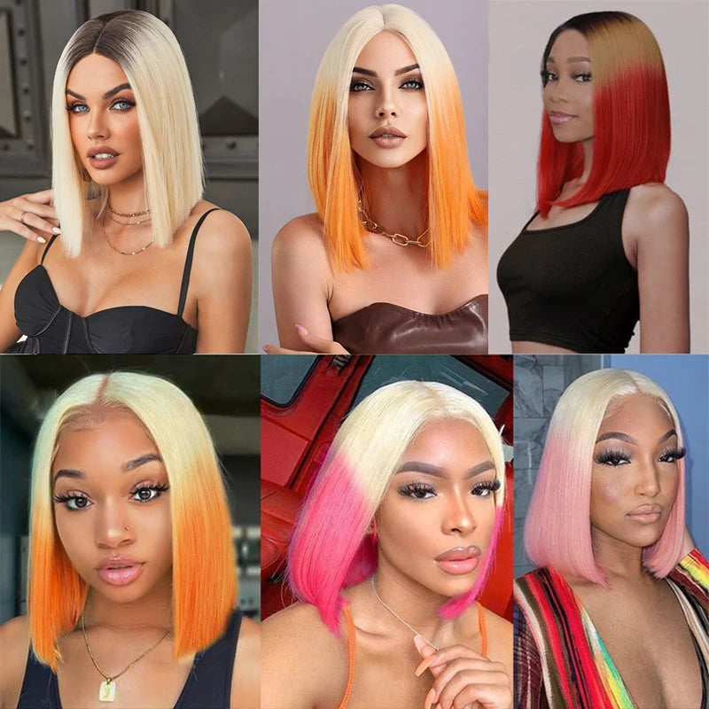 Ombre Red Bob Wig for Women Short