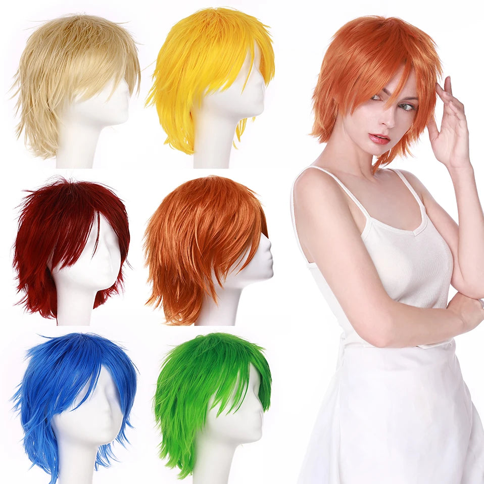 Synthetic Short Wig Blue Brown Black