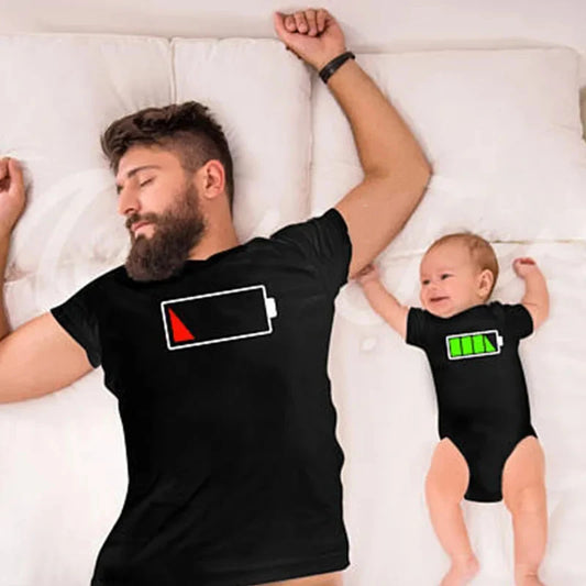 Funny Battery Print Family T Shirt