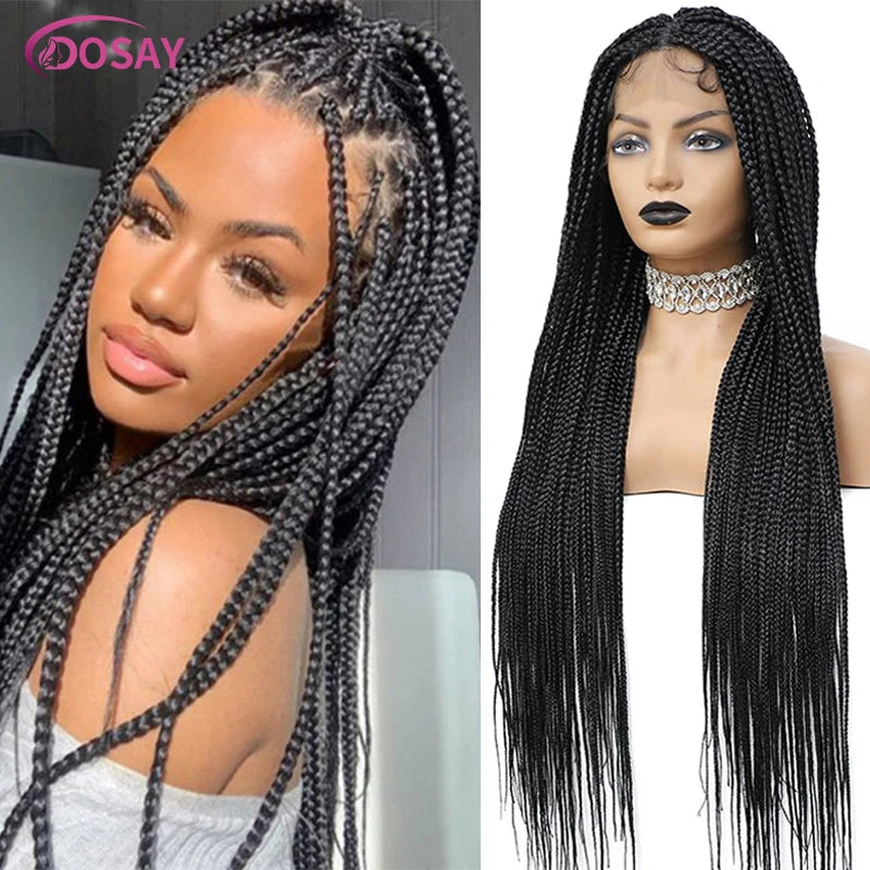 36" Full Lace Braided Wigs Synthetic Hair Box