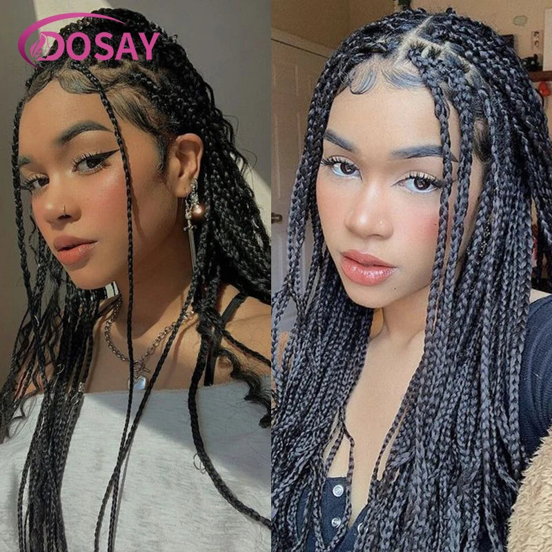 36" Full Lace Braided Wigs Synthetic Hair Box