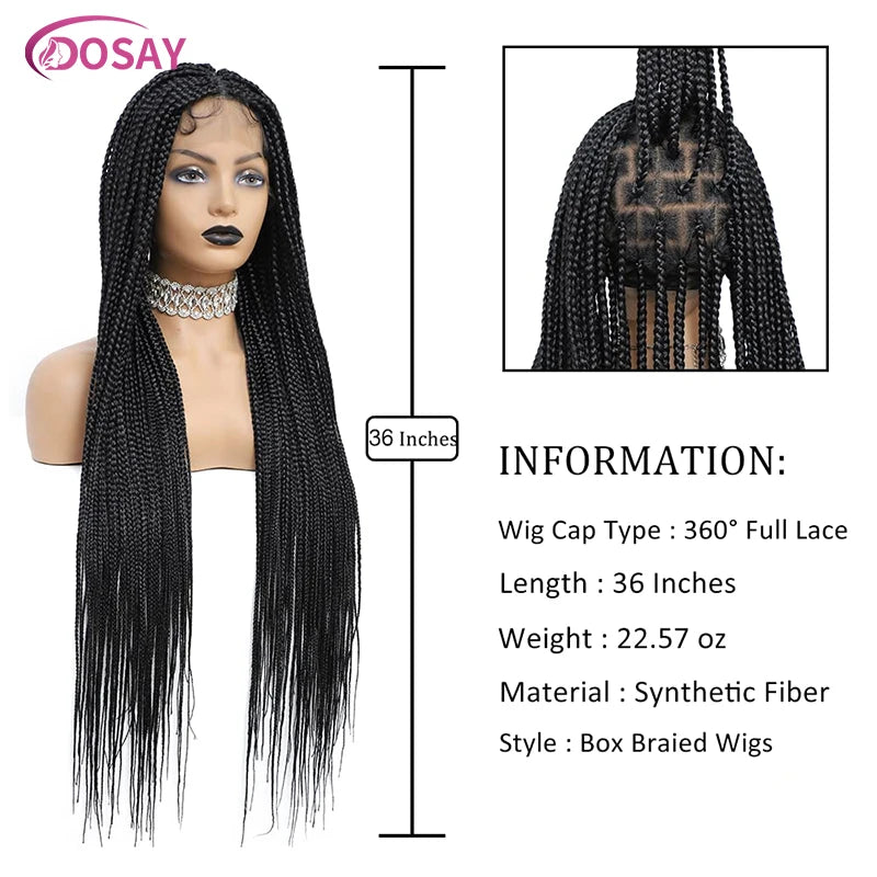 36" Full Lace Braided Wigs Synthetic Hair Box