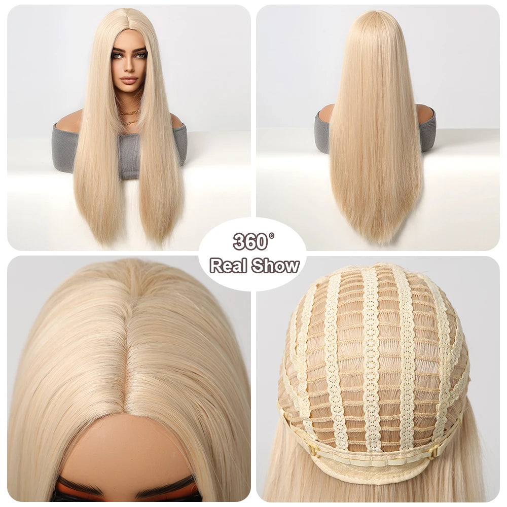Blonde Golden Synthetic Wigs Long Straight