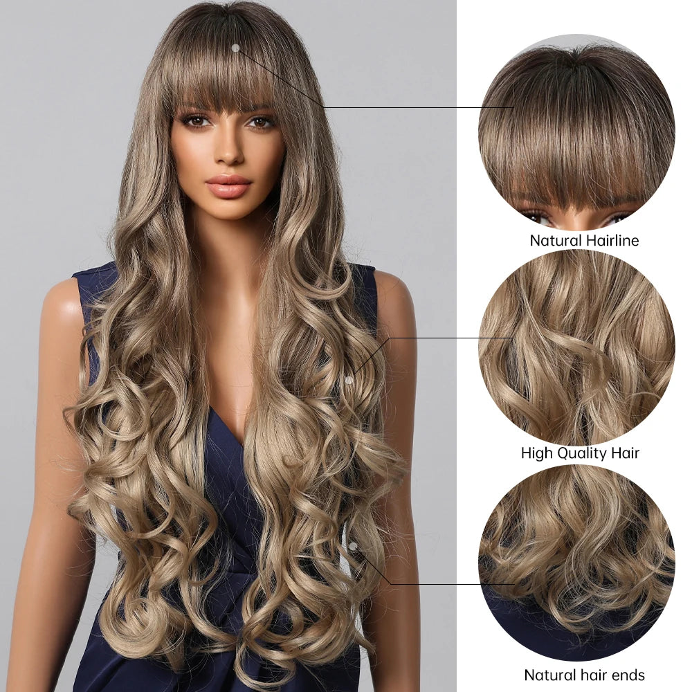 Loose Body Wave Synthetic Wigs Long Brown